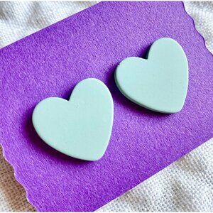 New Sage Green Heart Retro 80s Style Matte Acrylic Stud Earrings - 0.75"
